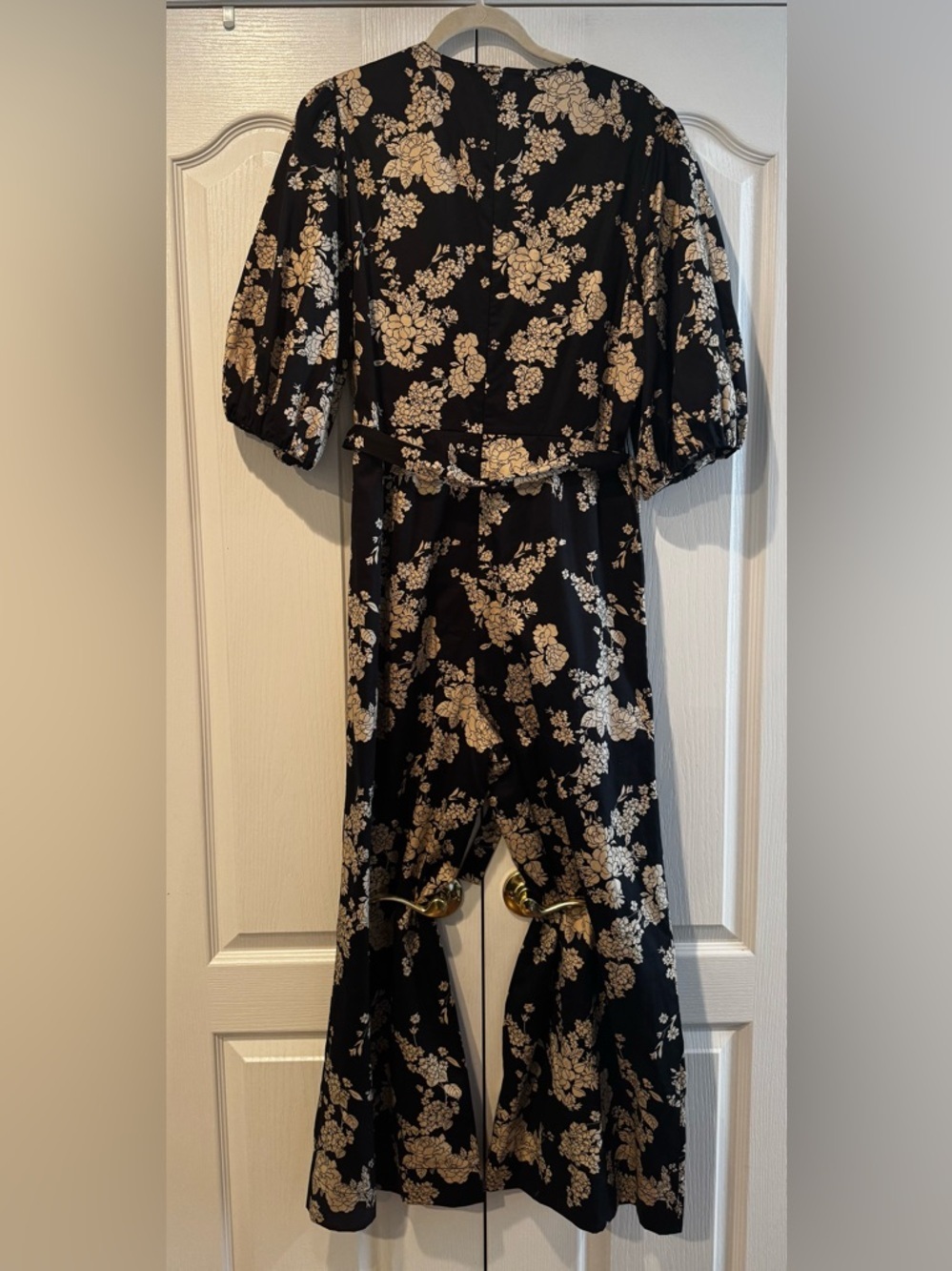 Rebecca Taylor Black and Cream Floral Tie Waist Cotton Jumpsuit - Size 12 - Picture 6 of 7